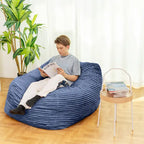 Pouf en fausse fourrure bleu/blanc/gris – Pour 1 personne