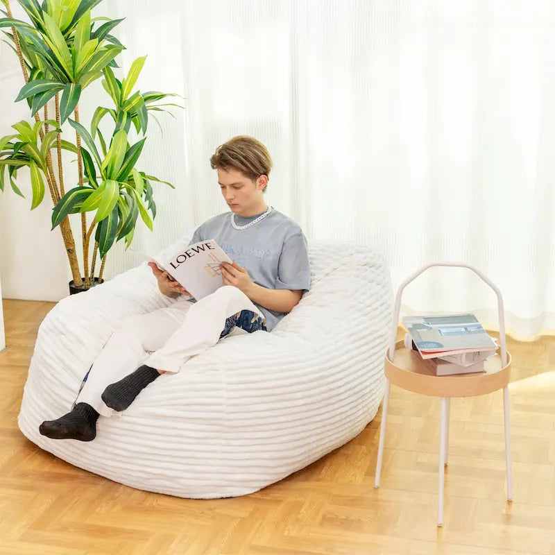 Pouf en fausse fourrure bleu/blanc/gris – Pour 1 personne