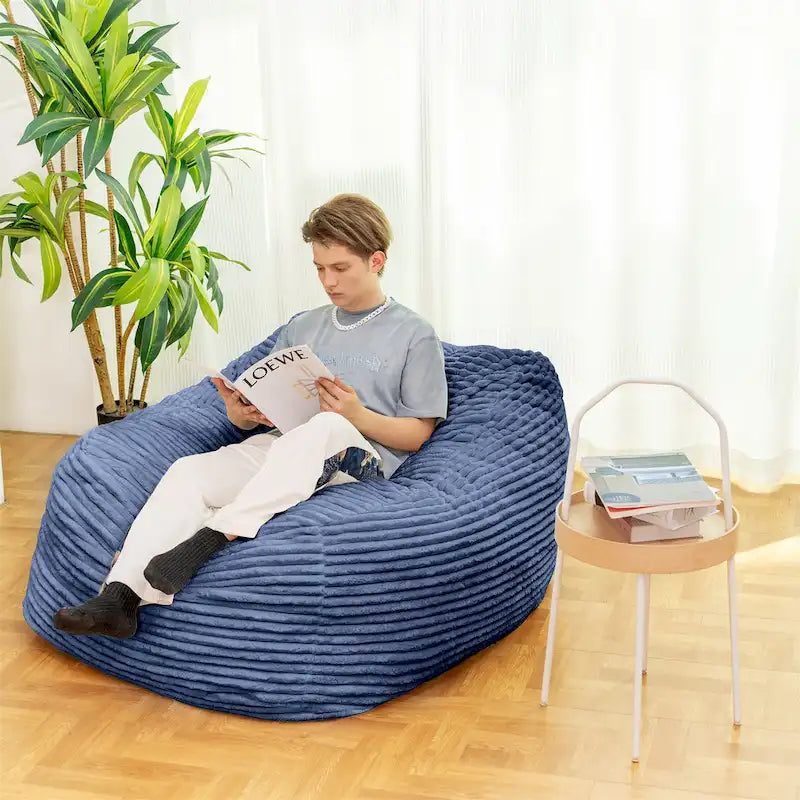Pouf en fausse fourrure bleu/blanc/gris – Pour 1 personne