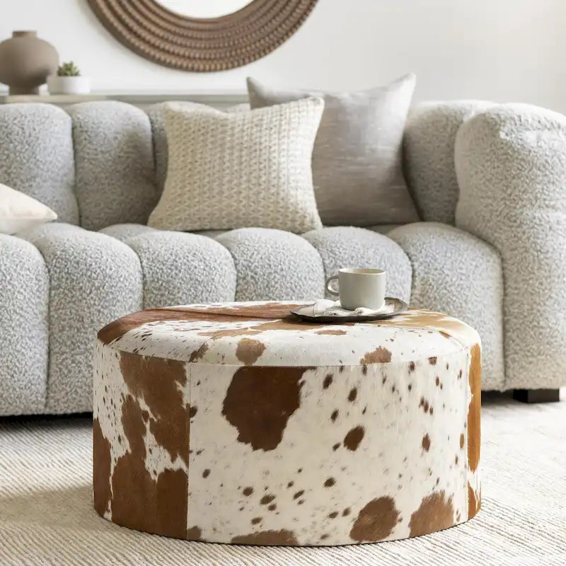 Repose-pieds rustique en cuir de vachette marron – Pour 1 personne