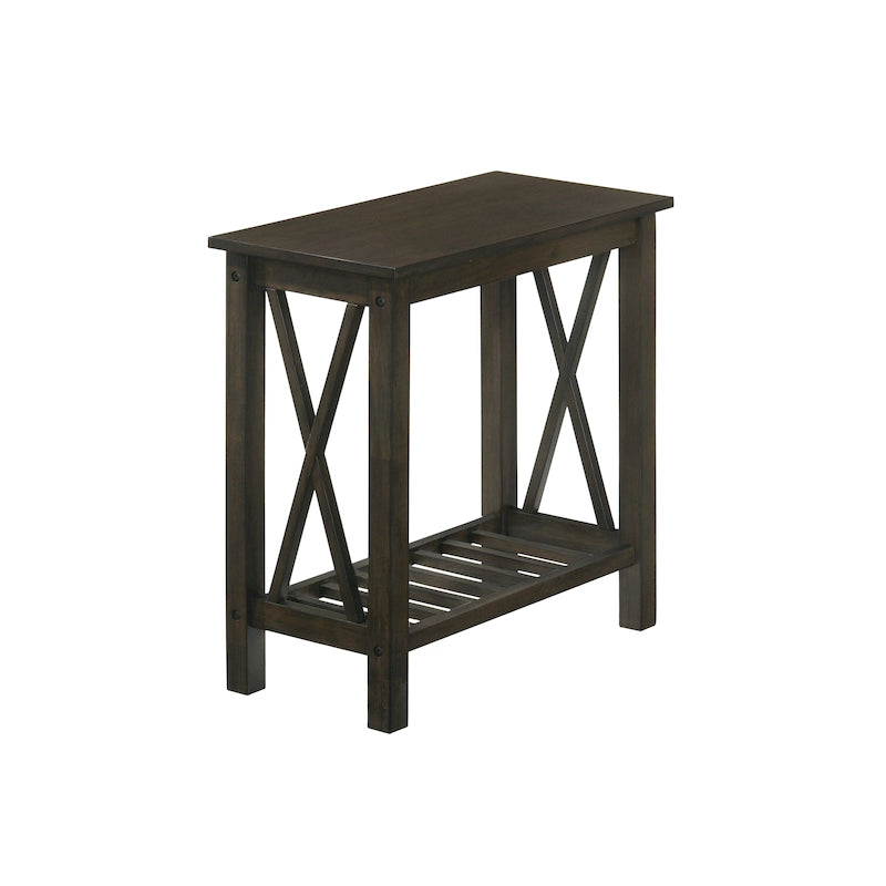 Table d'appoint de ferme gris foncé / blanc / chêne moyen avec plateau et étagère imitation marbre