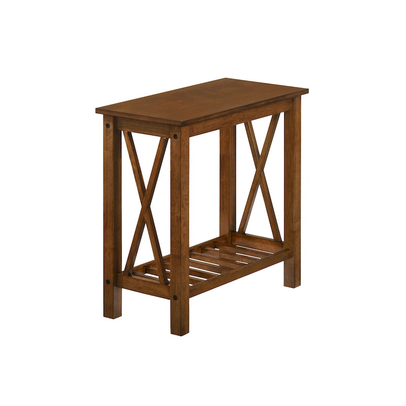 Table d'appoint de ferme gris foncé / blanc / chêne moyen avec plateau et étagère imitation marbre