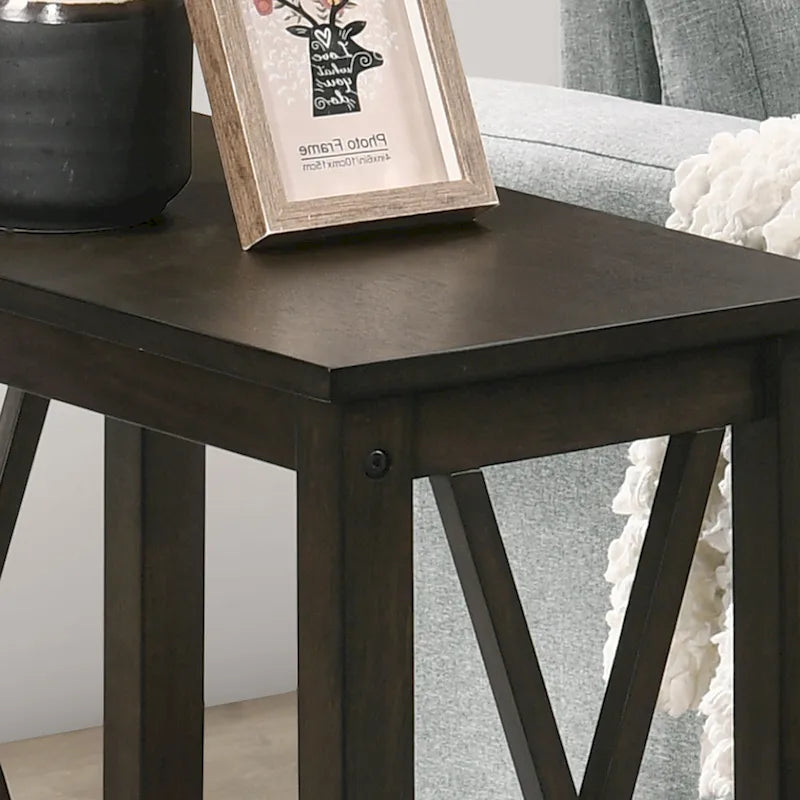 Table d'appoint de ferme gris foncé / blanc / chêne moyen avec plateau et étagère imitation marbre
