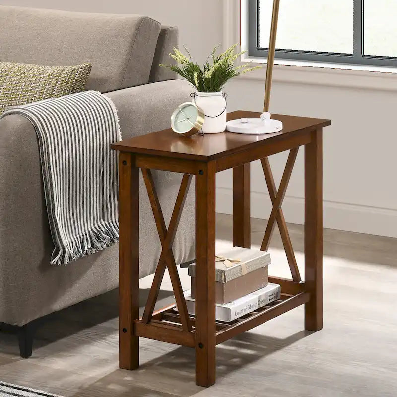 Table d'appoint de ferme gris foncé / blanc / chêne moyen avec plateau et étagère imitation marbre