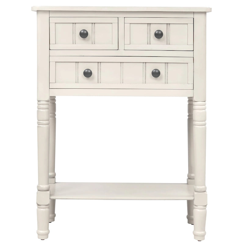 Console étroite Rétro Bleu / Expresso / Gris Lavé / Bleu Marine / Blanc Ivoire avec 3 tiroirs et étagère