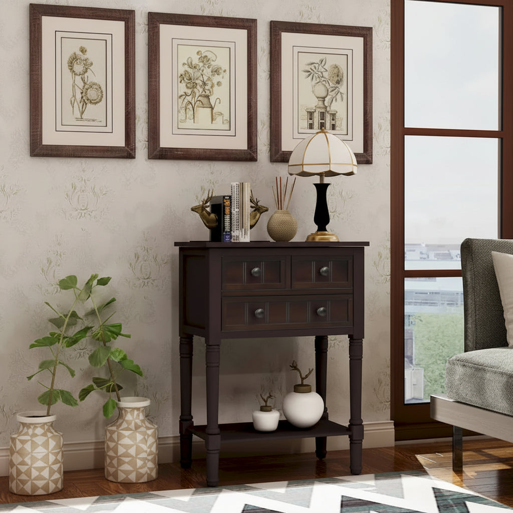 Nestfair Narrow Console Table with 3 Drawers and Shelf