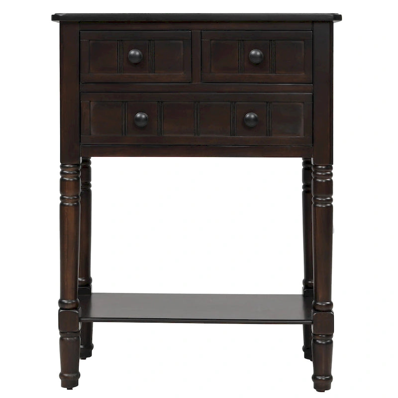 Console étroite Rétro Bleu / Expresso / Gris Lavé / Bleu Marine / Blanc Ivoire avec 3 tiroirs et étagère