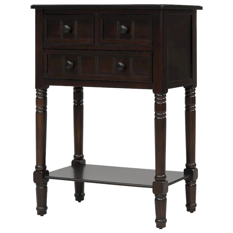 Console étroite Rétro Bleu / Expresso / Gris Lavé / Bleu Marine / Blanc Ivoire avec 3 tiroirs et étagère
