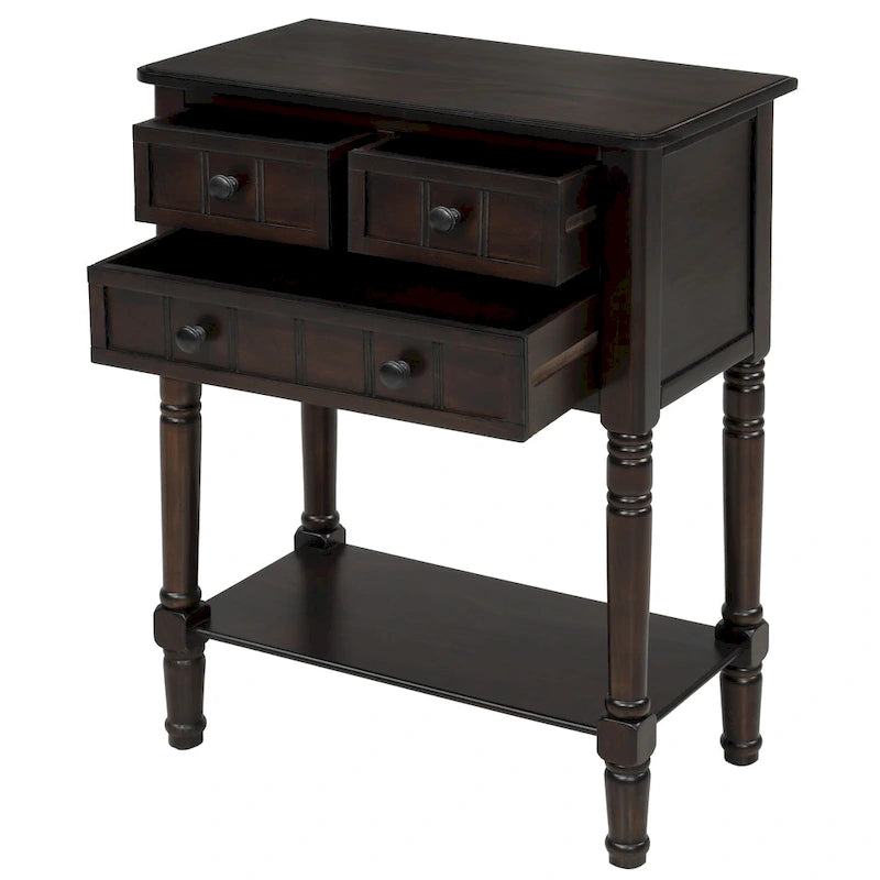 Console étroite Rétro Bleu / Expresso / Gris Lavé / Bleu Marine / Blanc Ivoire avec 3 tiroirs et étagère