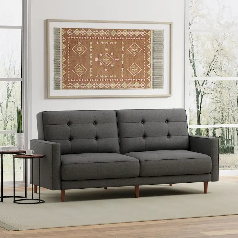 Canapé-lit futon capitonné beige/gris foncé/bleu – 81,5 po, 2-3 places / 1 couchage