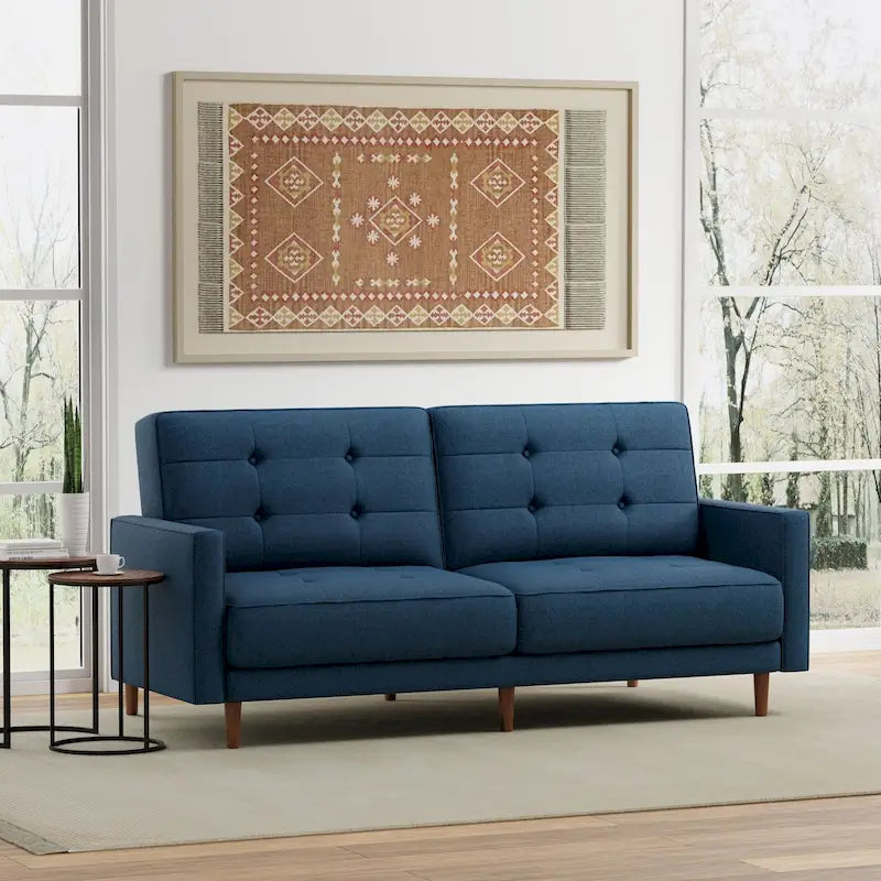 Canapé-lit futon capitonné beige/gris foncé/bleu – 81,5 po, 2-3 places / 1 couchage