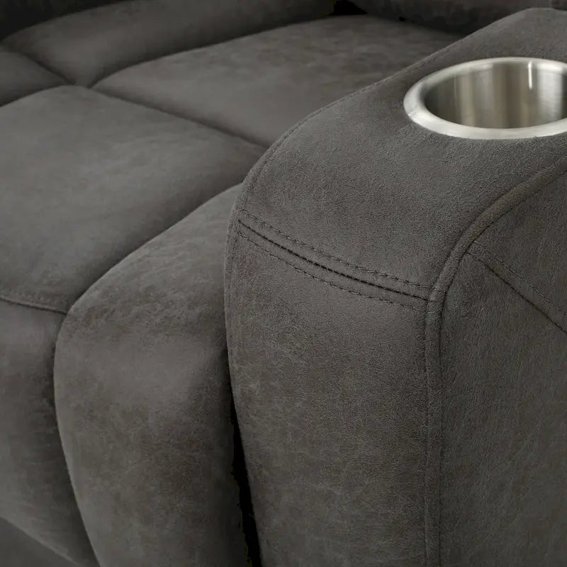 Fauteuil inclinable électrique en microfibre gris ardoise avec port USB et porte-gobelets – 1 place