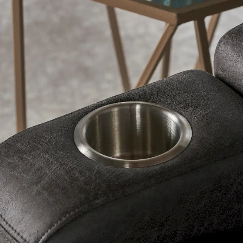Fauteuil inclinable électrique en microfibre gris ardoise avec port USB et porte-gobelets – 1 place