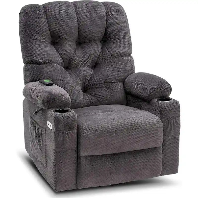 Fauteuil inclinable, pivotant et coulissant électrique en tissu gris/brun/beige avec ports USB – 1 place