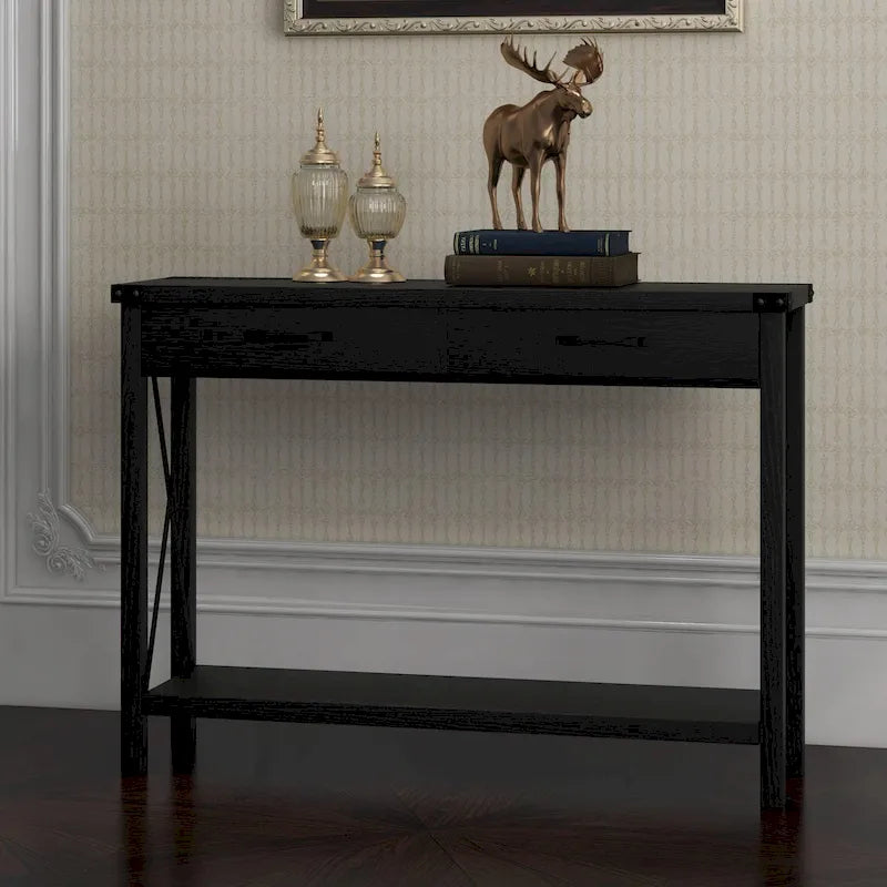 Console de style rustique noire/grise avec 2 tiroirs – Console étroite pour entrée