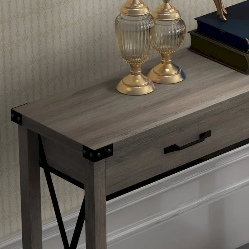 Console de style rustique noire/grise avec 2 tiroirs – Console étroite pour entrée
