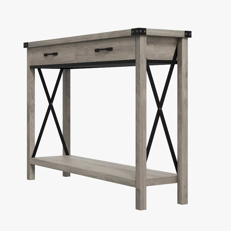 Console de style rustique noire/grise avec 2 tiroirs – Console étroite pour entrée