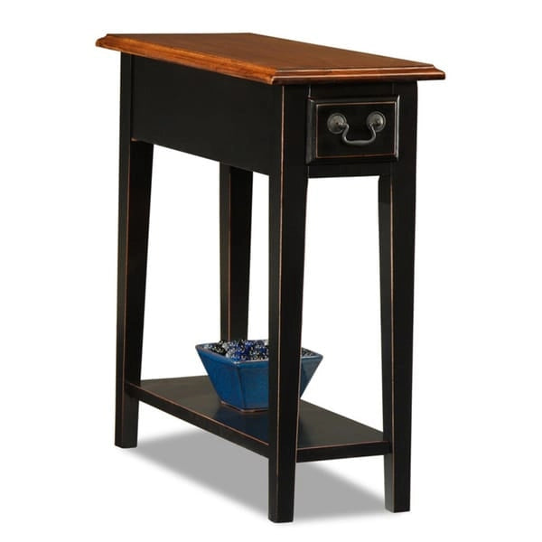 Table d'appoint étroite 1 tiroir et étagère, coloris Noir / Chêne / Noir et Chêne / Blanc