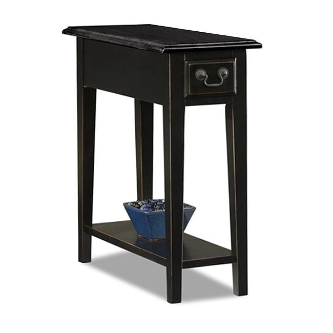Table d'appoint étroite 1 tiroir et étagère, coloris Noir / Chêne / Noir et Chêne / Blanc