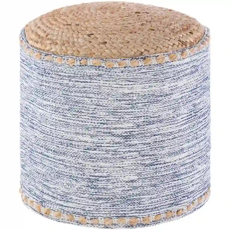Pouf cylindrique tressé coton et jute noir / marine – 45 cm, pour 1 personne