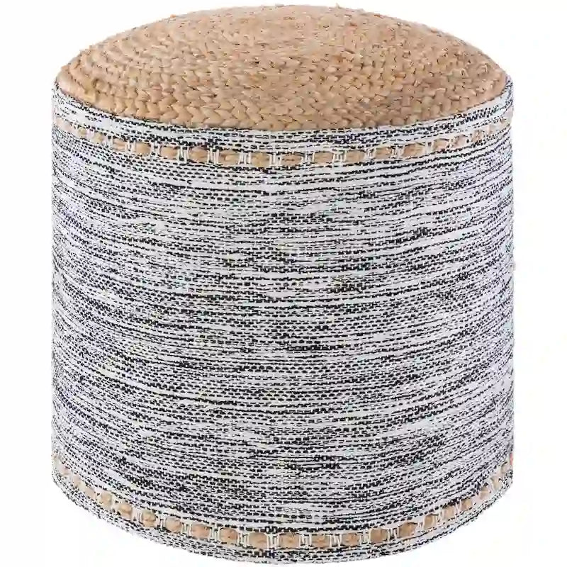 Pouf cylindrique tressé coton et jute noir / marine – 45 cm, pour 1 personne
