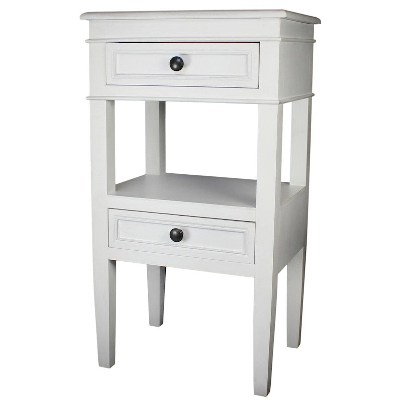 Table d'appoint en bois (marron / blanc vieilli / cerisier / blanc / acajou) avec 2 tiroirs et une étagère
