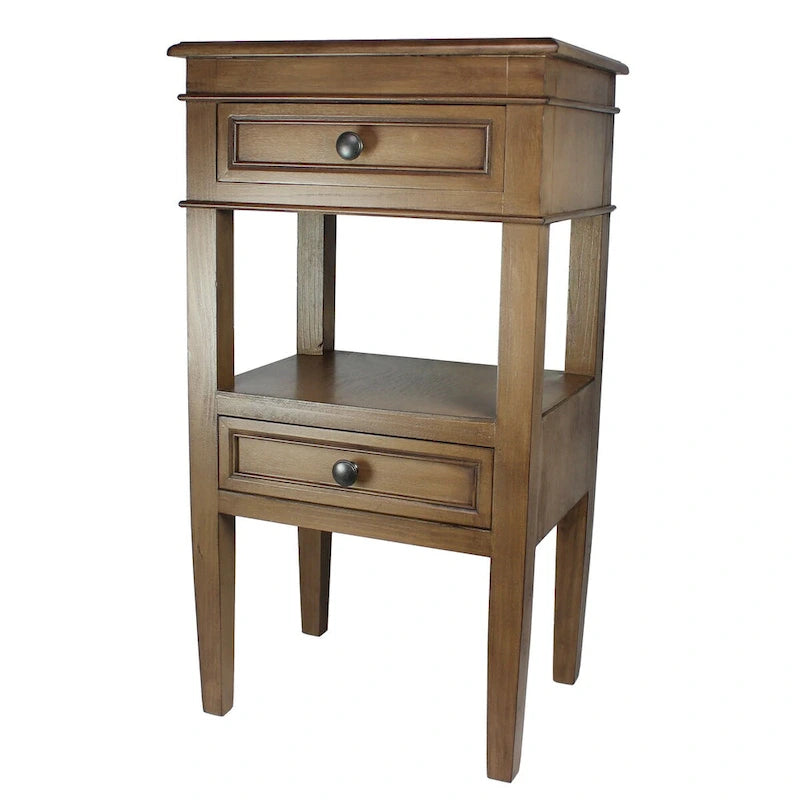 Table d'appoint en bois (marron / blanc vieilli / cerisier / blanc / acajou) avec 2 tiroirs et une étagère