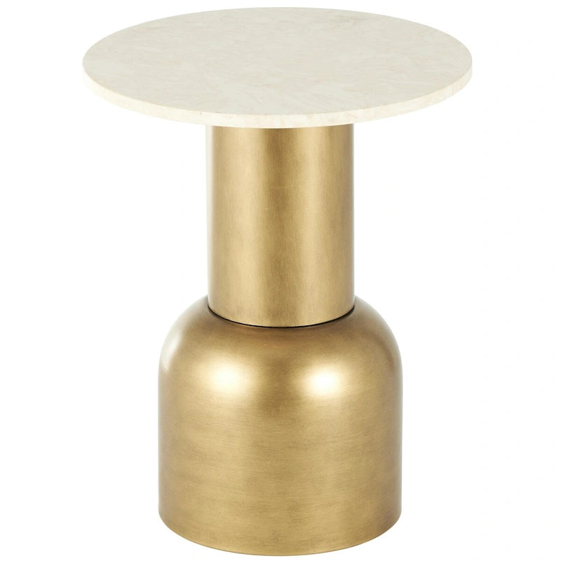 Table d'appoint ronde dorée avec plateau en marbre crème – Pour 1 personne / usage individuel