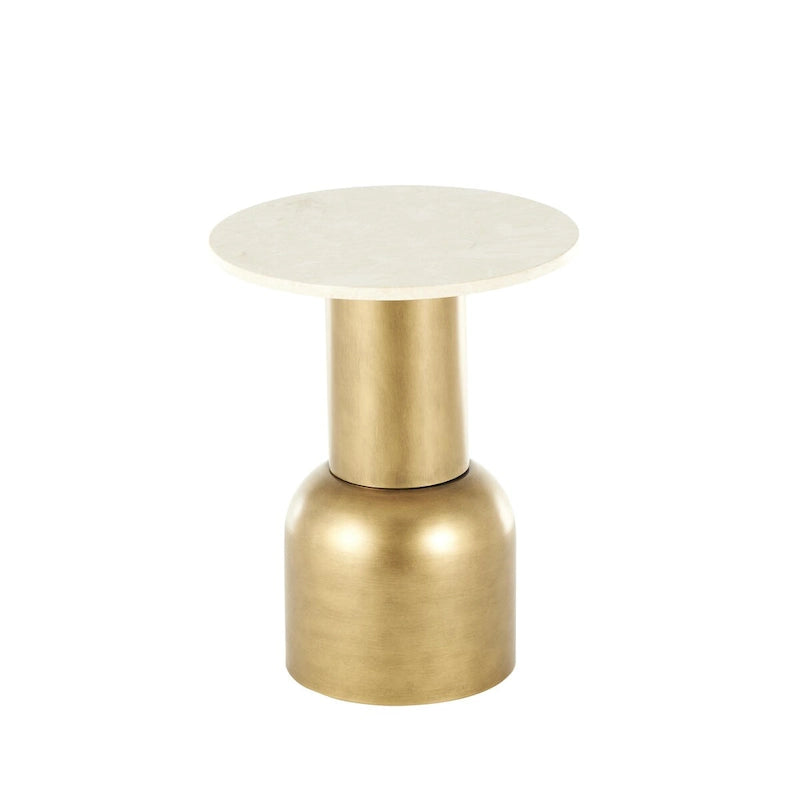 Table d'appoint ronde dorée avec plateau en marbre crème – Pour 1 personne / usage individuel