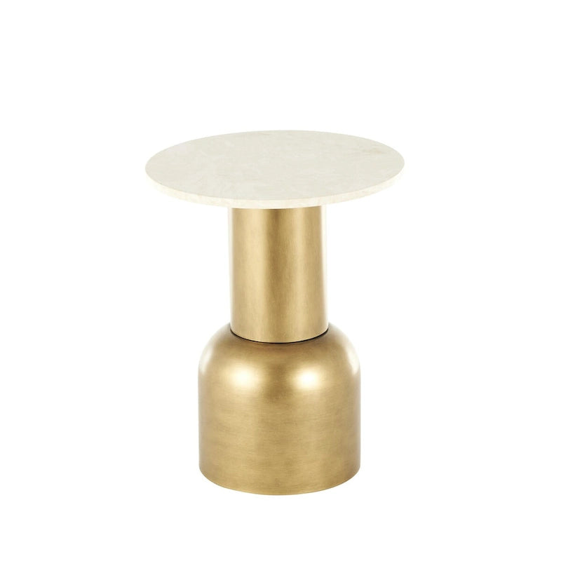 Table d'appoint ronde dorée avec plateau en marbre crème – Pour 1 personne / usage individuel